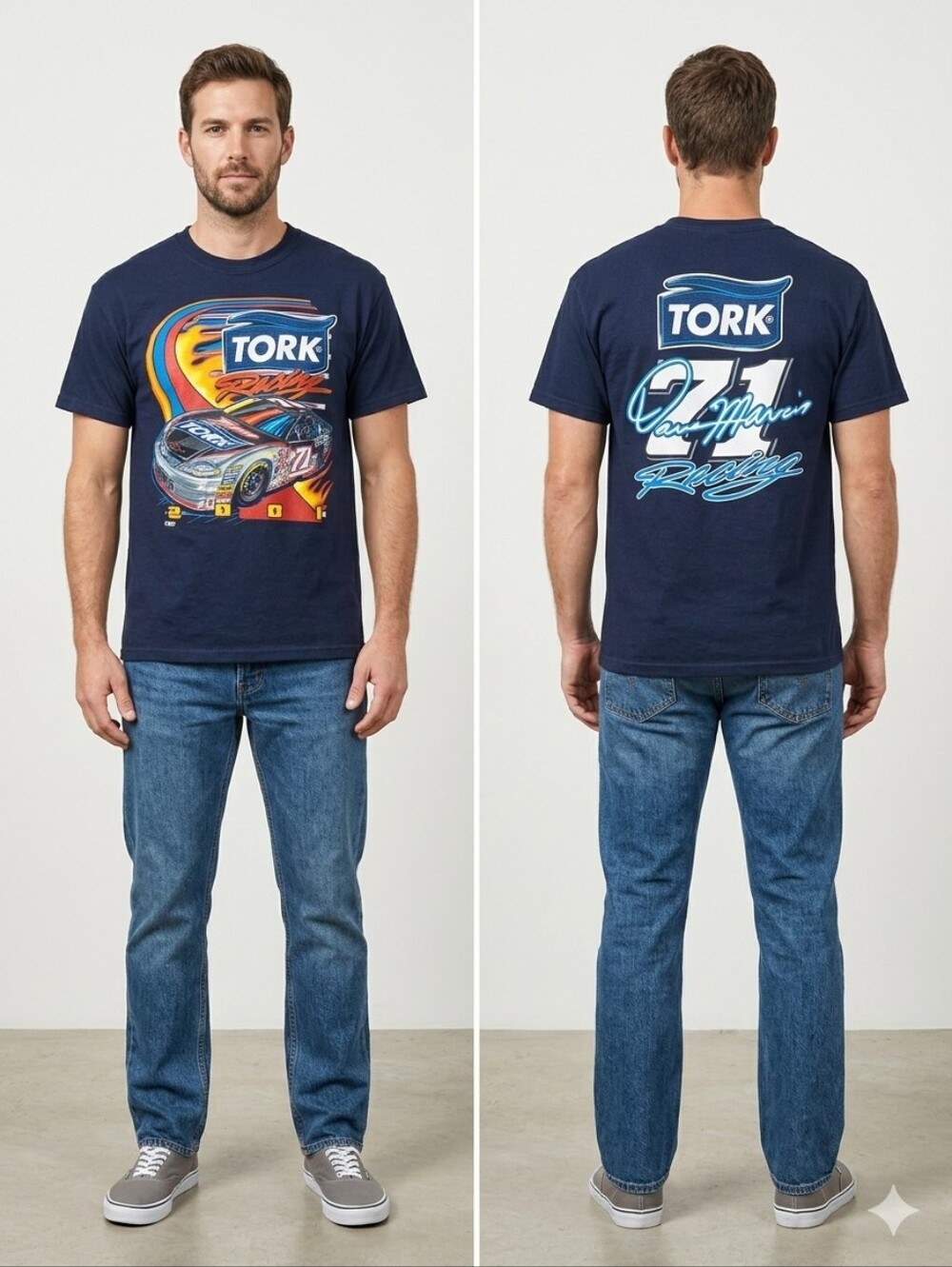 Vintage 2000 TORK Racing NASCAR Graphic T-Shirt Navy Blue Size XL